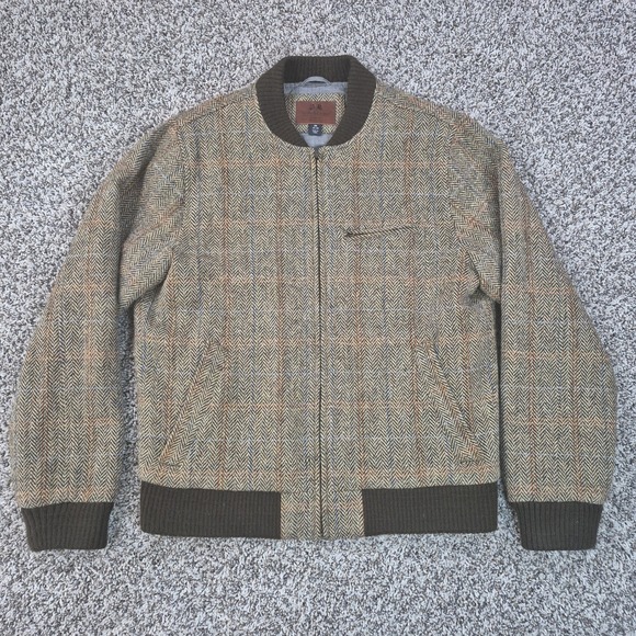 Willis & Geiger Harris Tweed Wool Bomber Jacket Men's Medium Glen Plaid RARE!